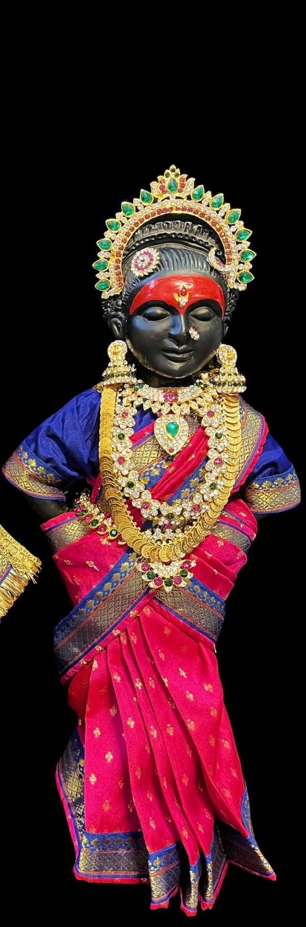 Royal Pre-Stitched made of Soft Silk with small butta Saree  (Pure Silk) - Rani Pink pre plated Saree with Royal Blue Contrast and blouse