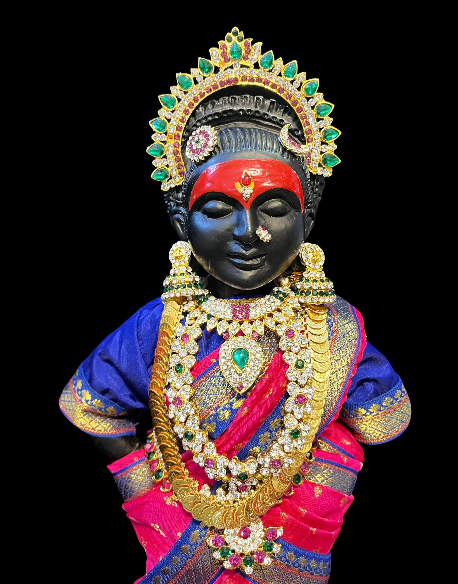 Royal Pre-Stitched made of Soft Silk with small butta Saree  (Pure Silk) - Rani Pink pre plated Saree with Royal Blue Contrast and blouse 4