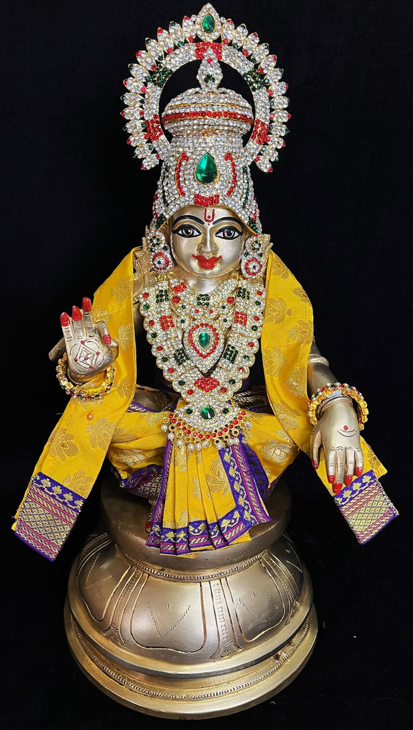 Aiyappa Dhoti made of Tapeta Silk (Not Pure Silk) - Yellow Dhoti and Shalya with Purple border