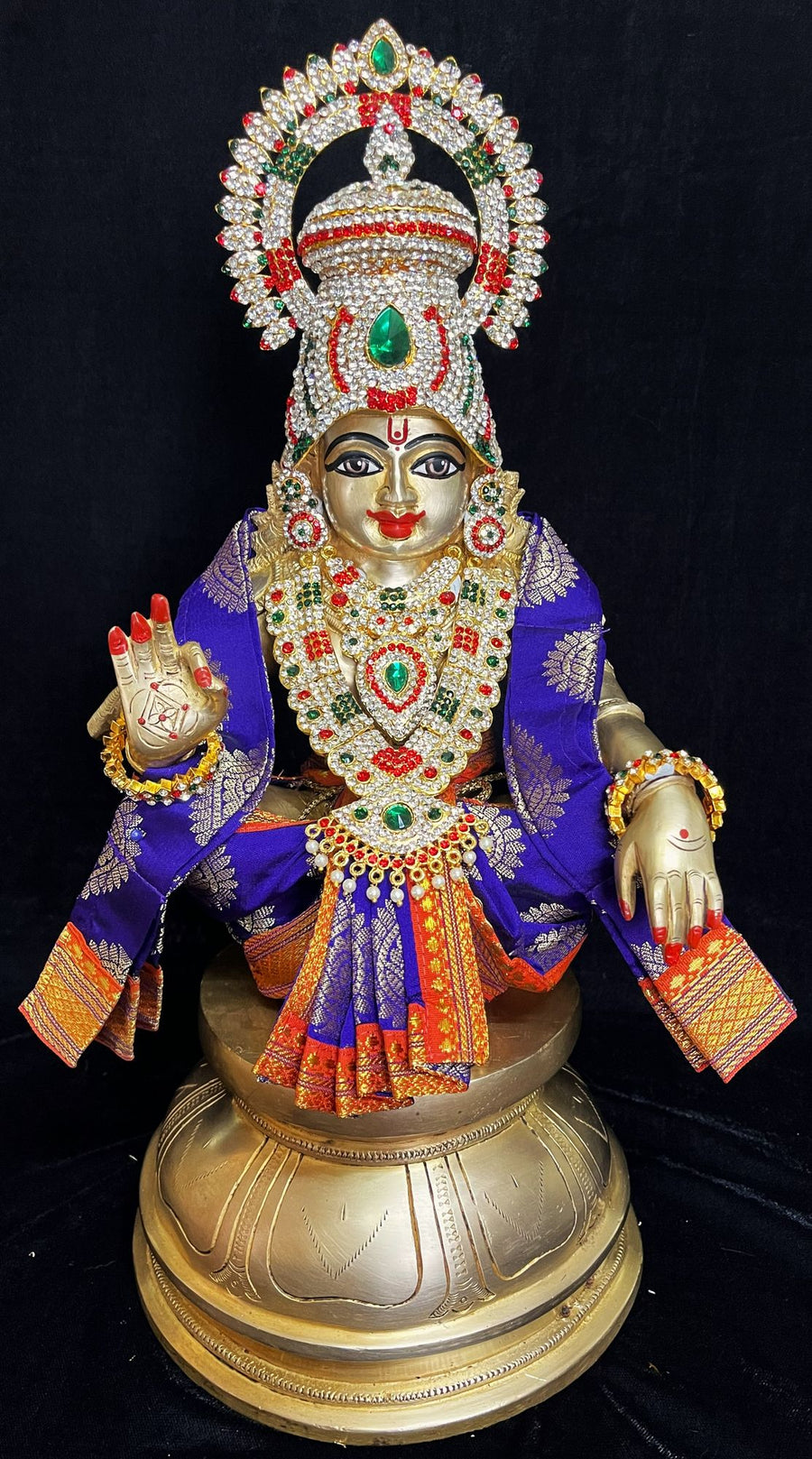 Aiyappa Dhoti made of Tapeta Silk (Not Pure Silk) - Blue Dhoti and Shalya with Orange border