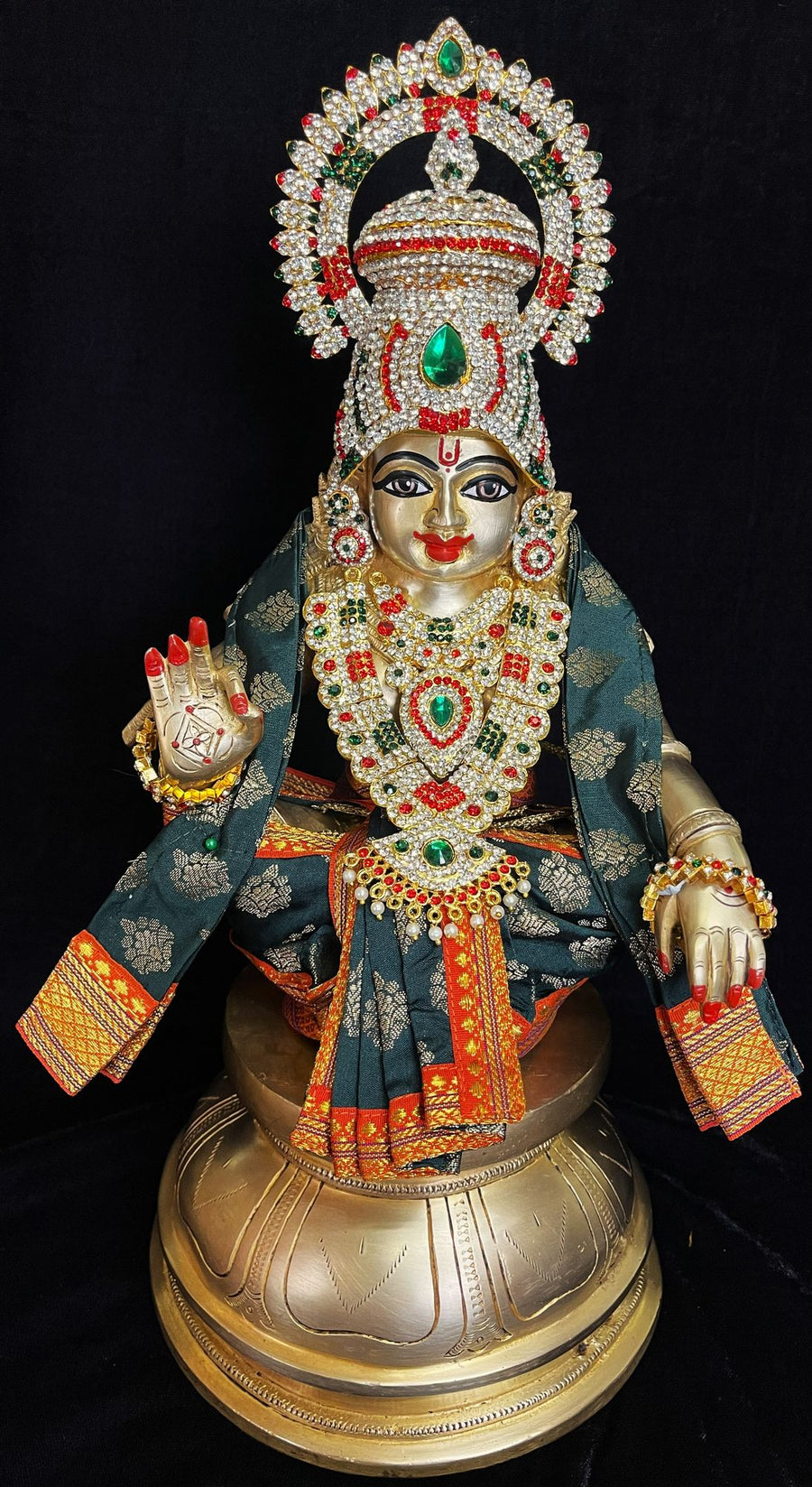 Aiyappa Dhoti made of Tapeta Silk (Not Pure Silk) - Dark Green Dhoti and Shalya with  Orange border
