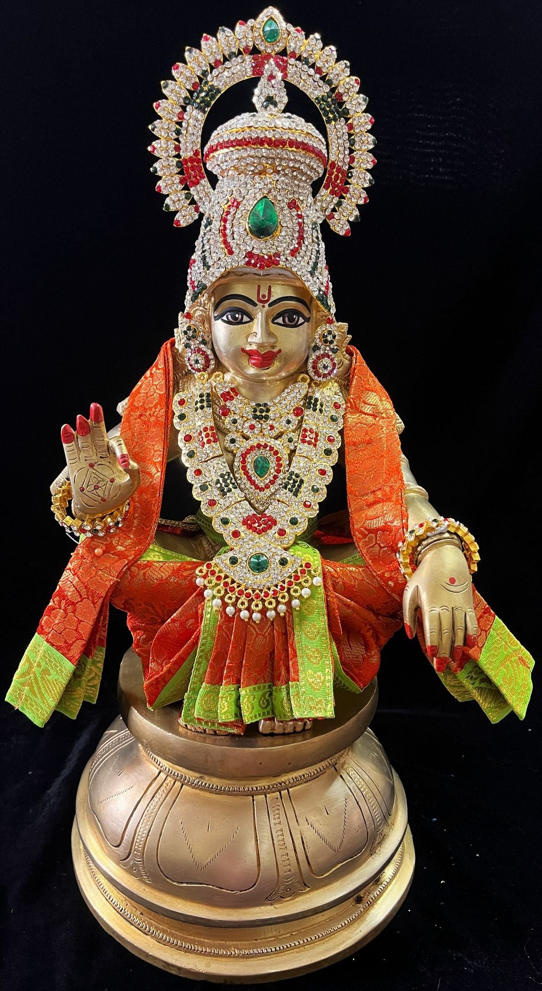 Aiyappa Dhoti made of Brocade Silk (Not Pure Silk) - Orange Dhoti and Shalya with Parrot Green border 1