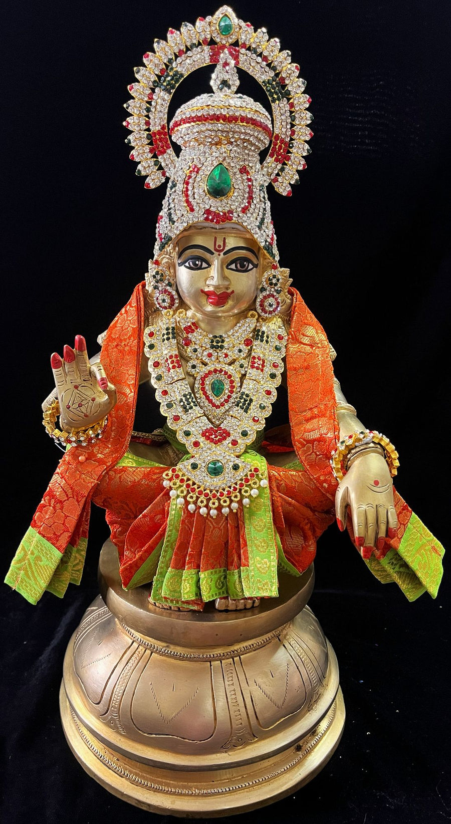 Aiyappa Dhoti made of Brocade Silk (Not Pure Silk) - Orange Dhoti and Shalya with Parrot Green border