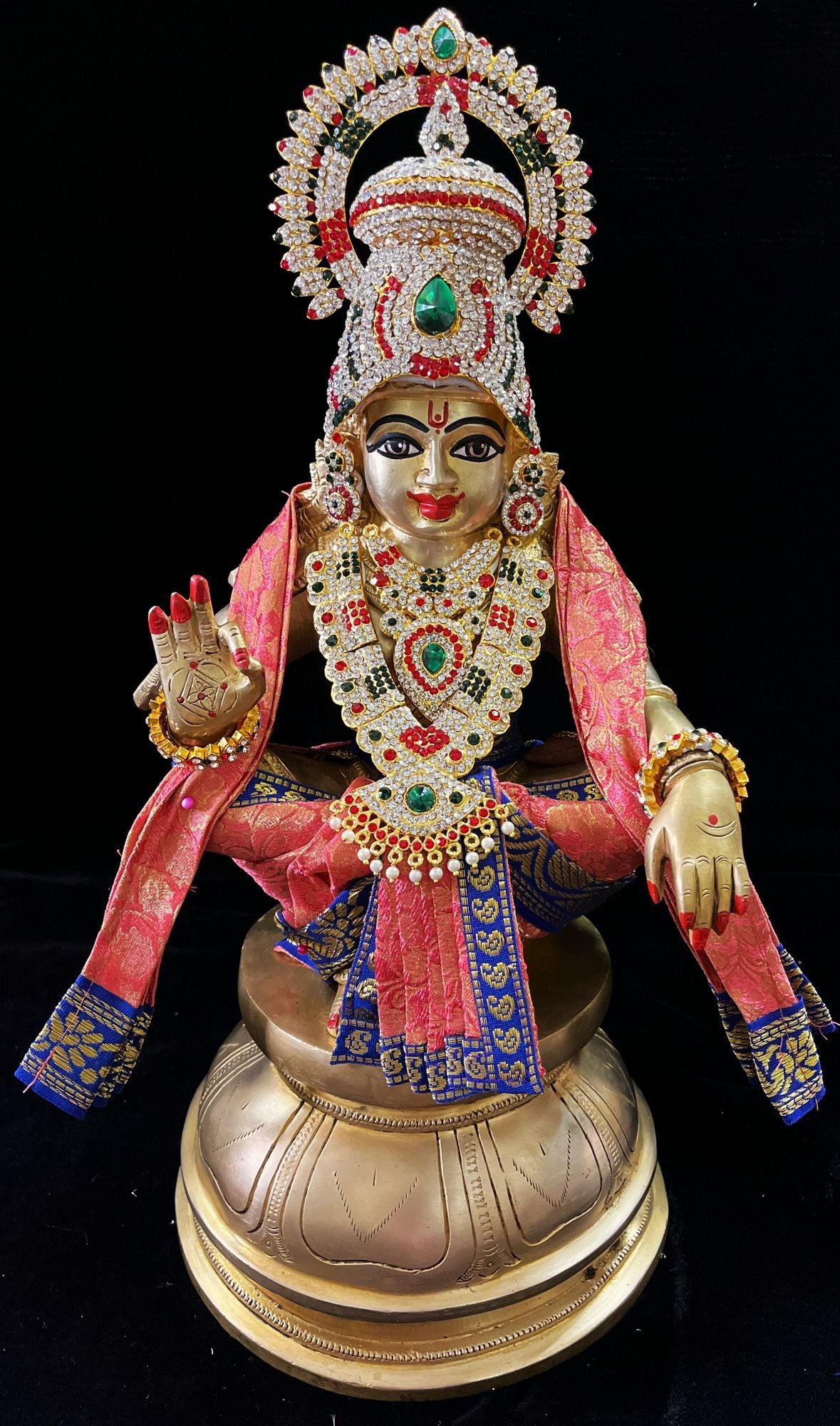Aiyappa Dhoti made of Brocade Silk (Not Pure Silk) - Peach Dhoti and Shalya with Royal Blue border 1