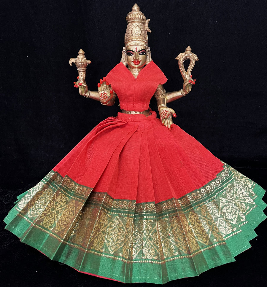 Abhishem Sarees made of Cotton - Red Saree with Green border