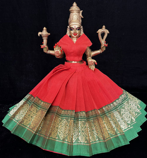 Abhishem Sarees made of Cotton - Red Saree with Green border