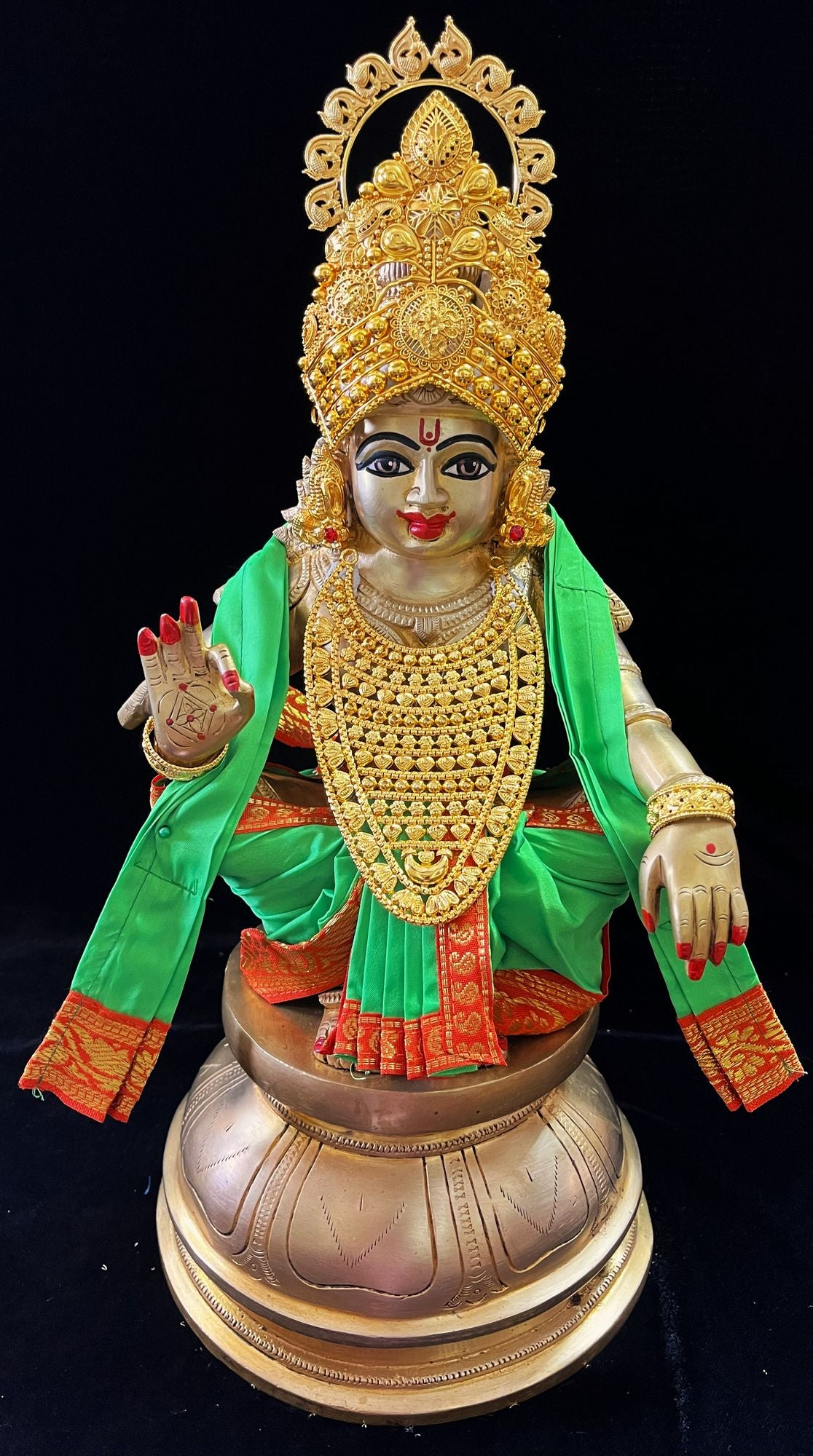Aiyappa Dhoti made of Plain Silk (Not Pure Silk) - Parrot Green Dhoti and Shalya with Orange border 1