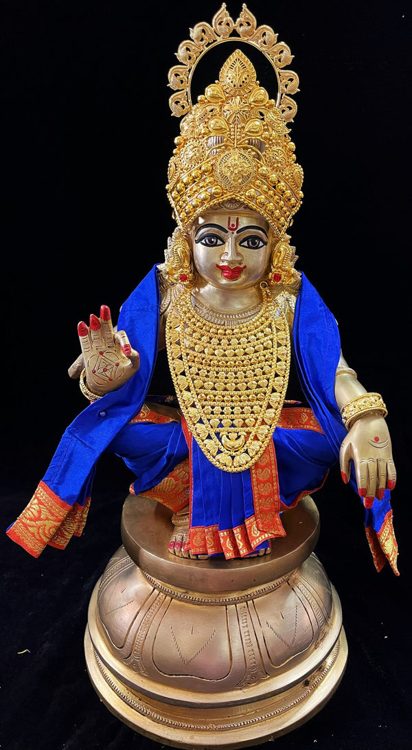 Aiyappa Dhoti made of Plain Silk (Not Pure Silk) - Royal Blue Dhoti and Shalya with Orange border