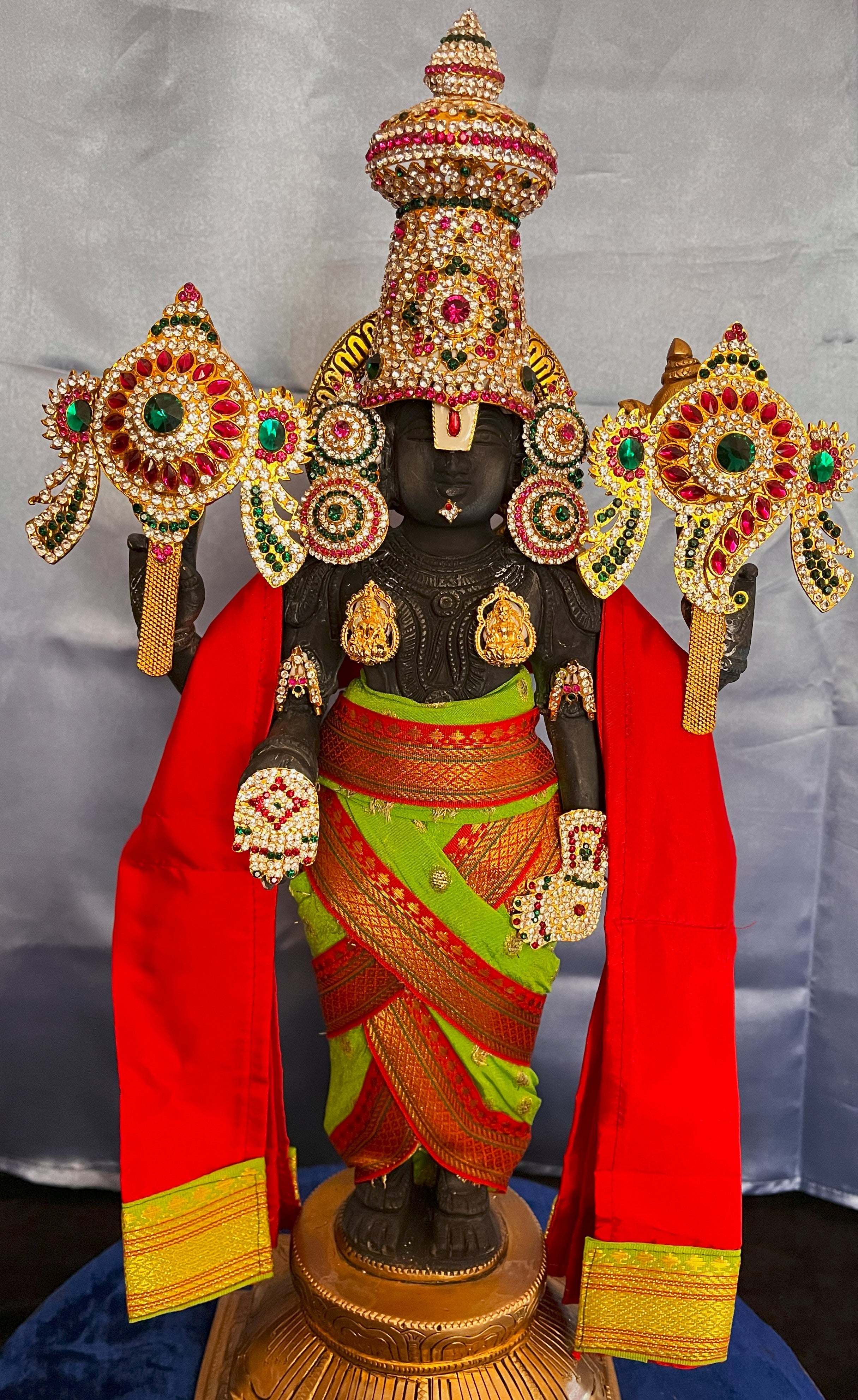Unstitched Balaji dhoti and patka shalya / Uparna vastra made of Chanderi Silk (Not Pure Silk) - Parrot Green Dhoti with Red Border and Shalya 1