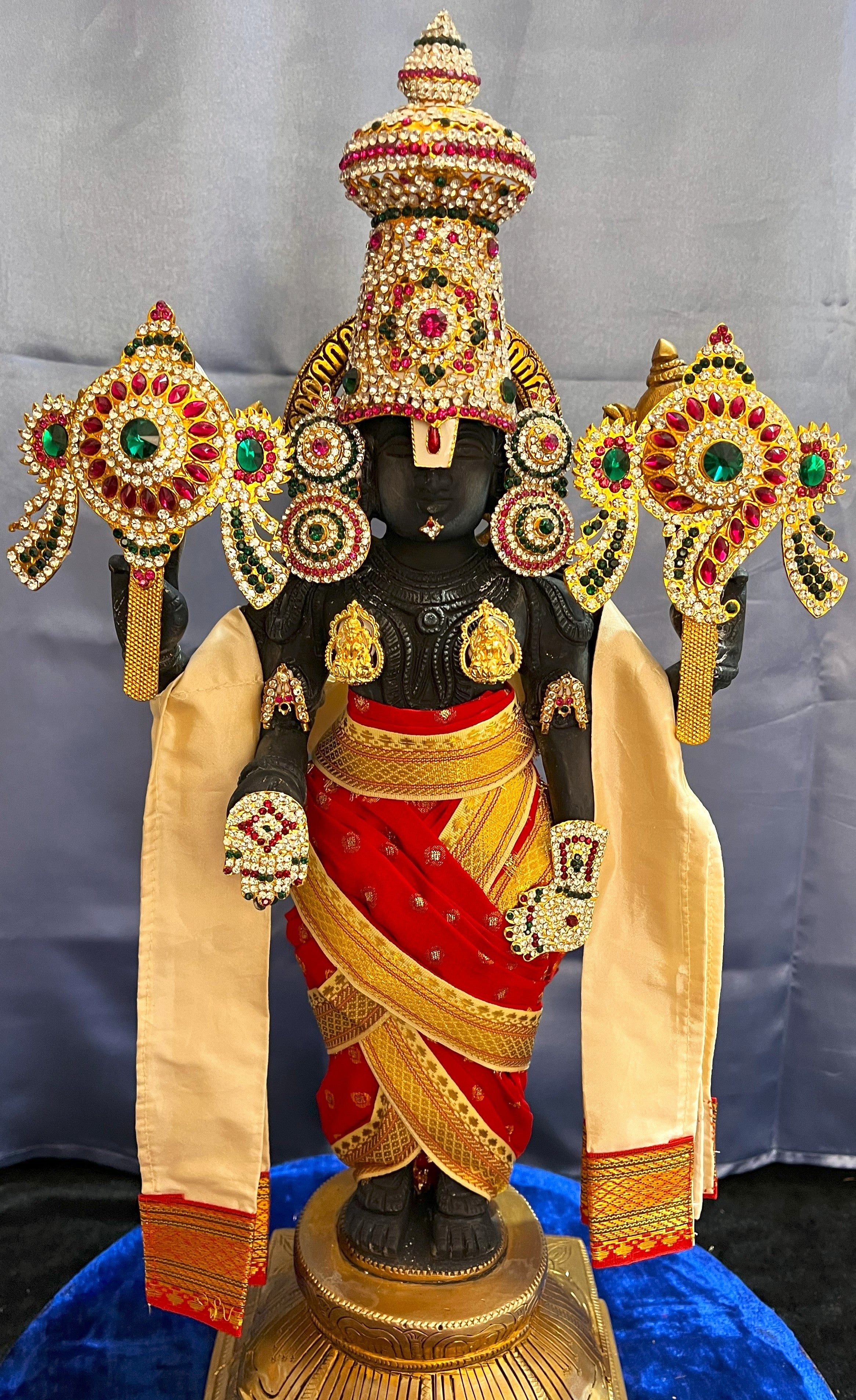 Unstitched Balaji dhoti and patka shalya / Uparna vastra made of Chanderi Silk (Not Pure Silk) - Red Dhoti with White border and Off White Shalya 1