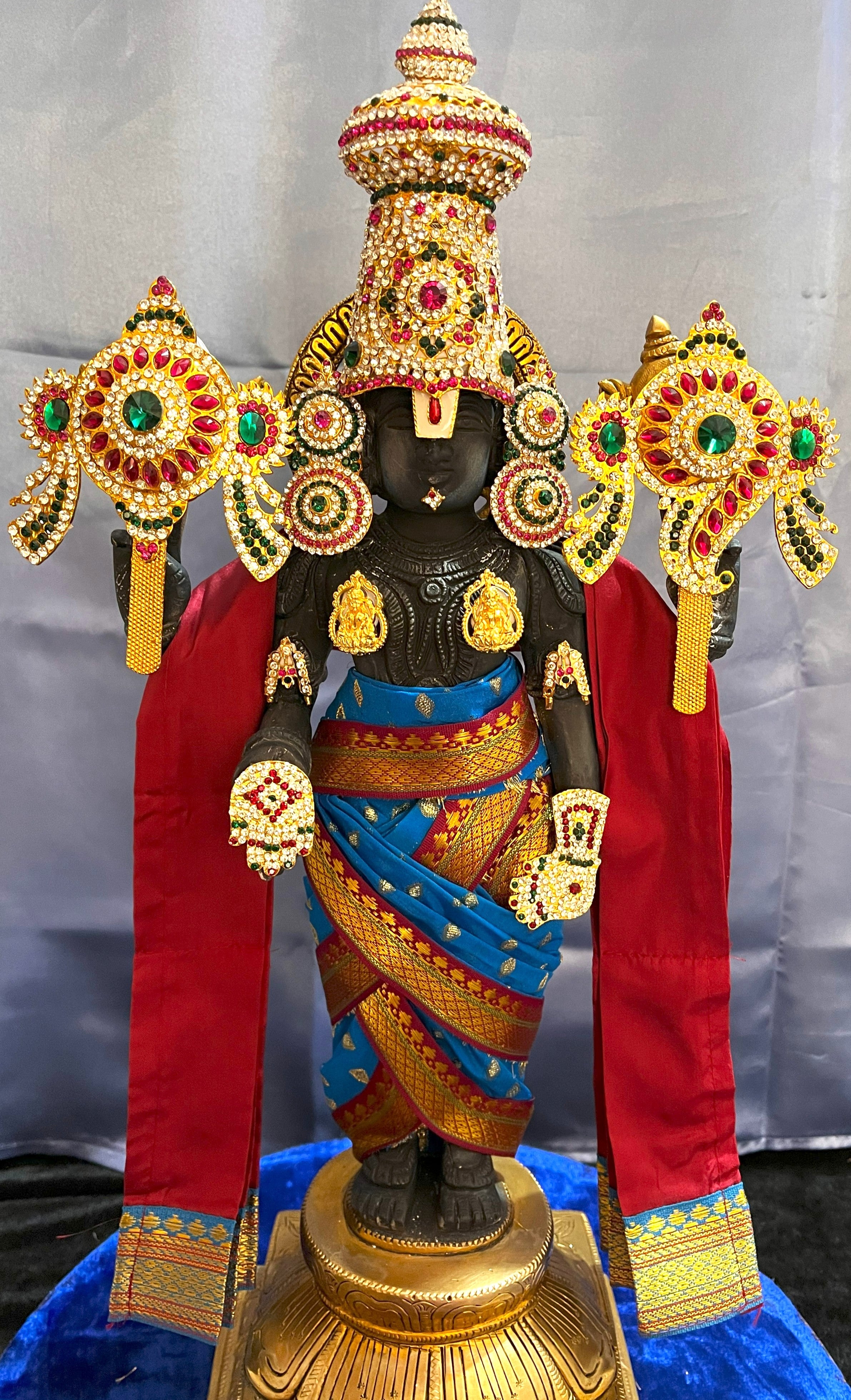 Unstitched Balaji dhoti and patka shalya / Uparna vastra made of Chanderi Silk (Not Pure Silk) - Sky Blue Dhoti with Red Border and Shalya 1