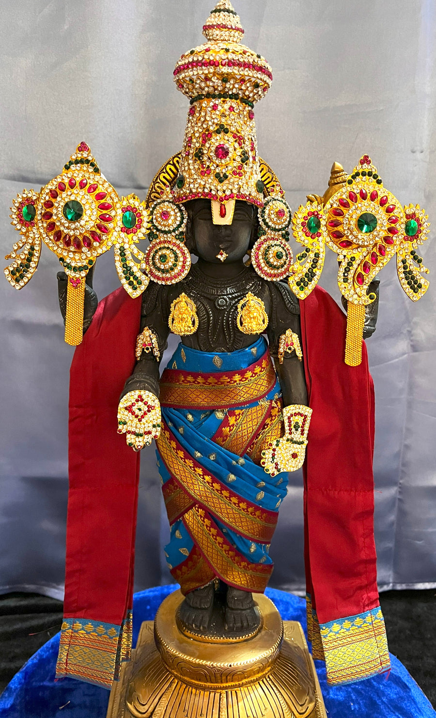 Unstitched Balaji dhoti and patka shalya / Uparna vastra made of Chanderi Silk (Not Pure Silk) - Sky Blue Dhoti with Red Border and Shalya