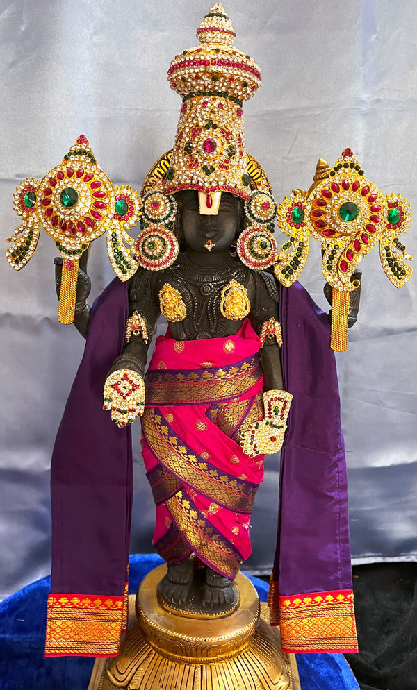 Unstitched Balaji dhoti and patka shalya / Uparna vastra made of Chanderi Silk (Not Pure Silk) - Rani Pink Dhoti with Violet Border and Shalya