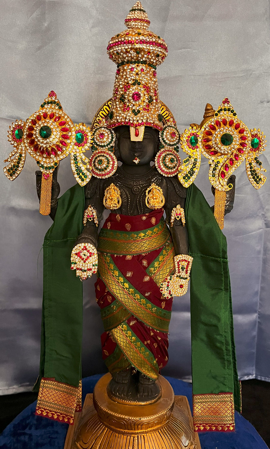 Unstitched Balaji dhoti and patka shalya / Uparna vastra made of Chanderi Silk (Not Pure Silk) - Brown Dhoti with Dark Green Border and Shalya