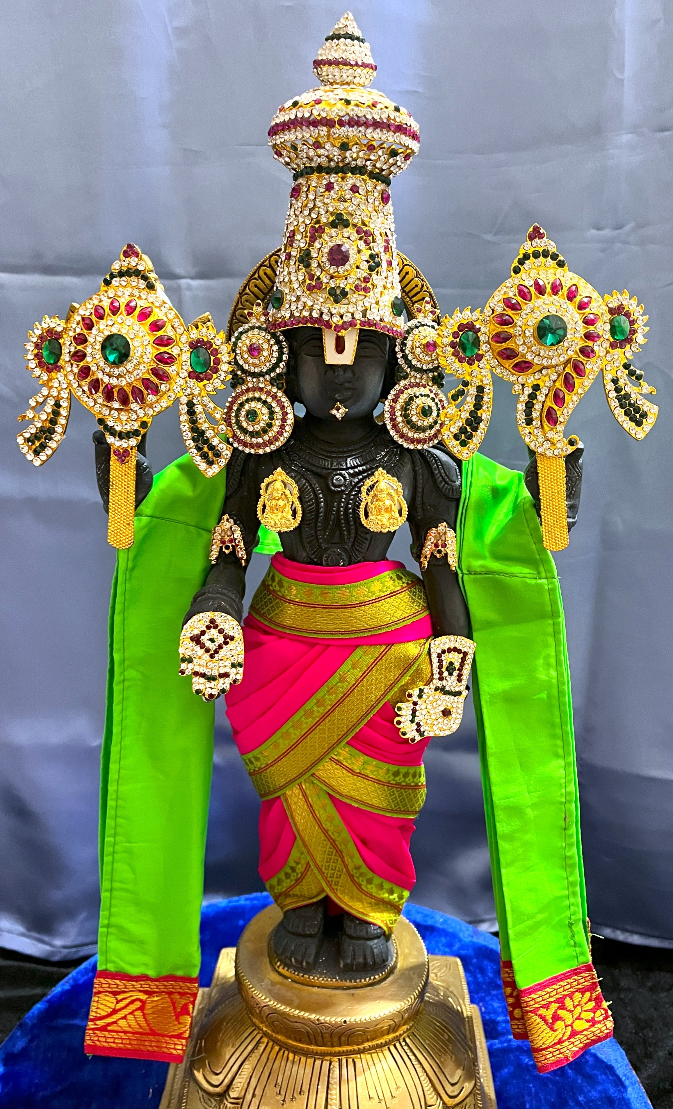 Unstitched Balaji dhoti and patka shalya / Uparna vastra made of Plain Silk (Not Pure Silk) - Pink dhoti with Parrot Green  border and Parrot Green shalya 1