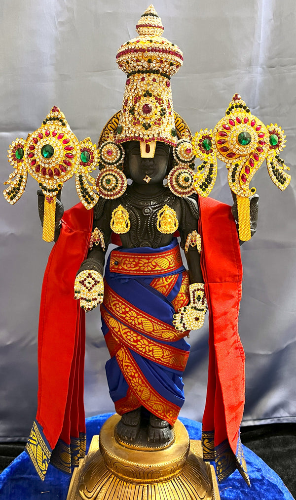 Unstitched Balaji dhoti and patka shalya / Uparna vastra made of Plain Silk (Not Pure Silk) - Blue dhoti with Red border and Red Shalya