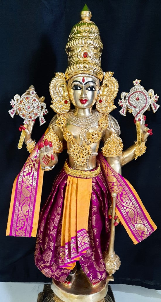 Deity dhoti and patka shalya / Uparna vastra made of Brocade Silk fabric (Not Pure Silk) - Wine dhoti with yellow jari border and shalya 1