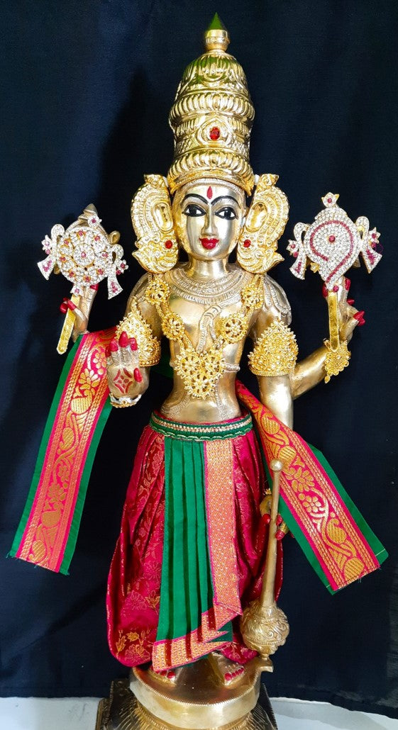 Deity dhoti and patka shalya / Uparna vastra made of Brocade Silk fabric (Not Pure Silk) - Pink Dhoti with green jari border and shalya