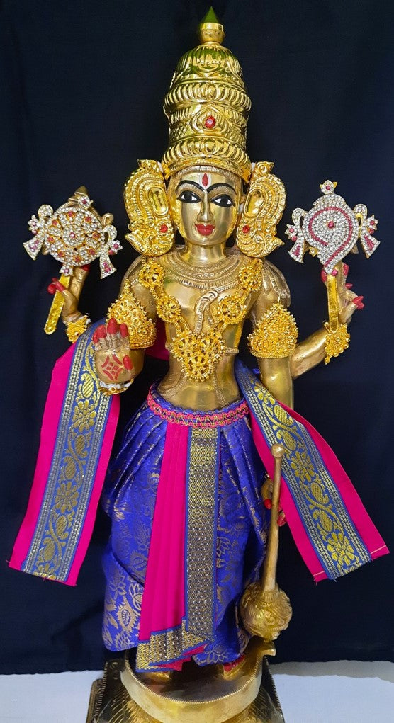 Deity dhoti and patka shalya / Uparna vastra made of Brocade Silk fabric (Not Pure Silk) - Royal blue Dhoti with pink jari border and shalya 1