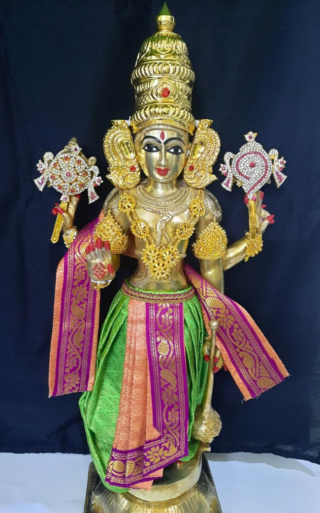 Deity dhoti and patka shalya / Uparna vastra made of Brocade Silk fabric (Not Pure Silk) - Pastle green and peach Dhoti with purple jari border and shalya