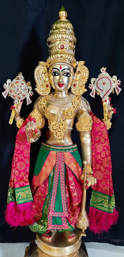 Deity dhoti and patka shalya / Uparna vastra made of Brocade Silk fabric (Not Pure Silk) - Pink Dhoti with green jari border and shalya