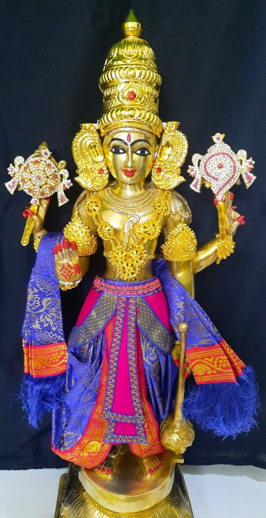 Deity dhoti and patka shalya / Uparna vastra made of Brocade Silk fabric (Not Pure Silk) - Royal blue Dhoti with pink jari border and shalya