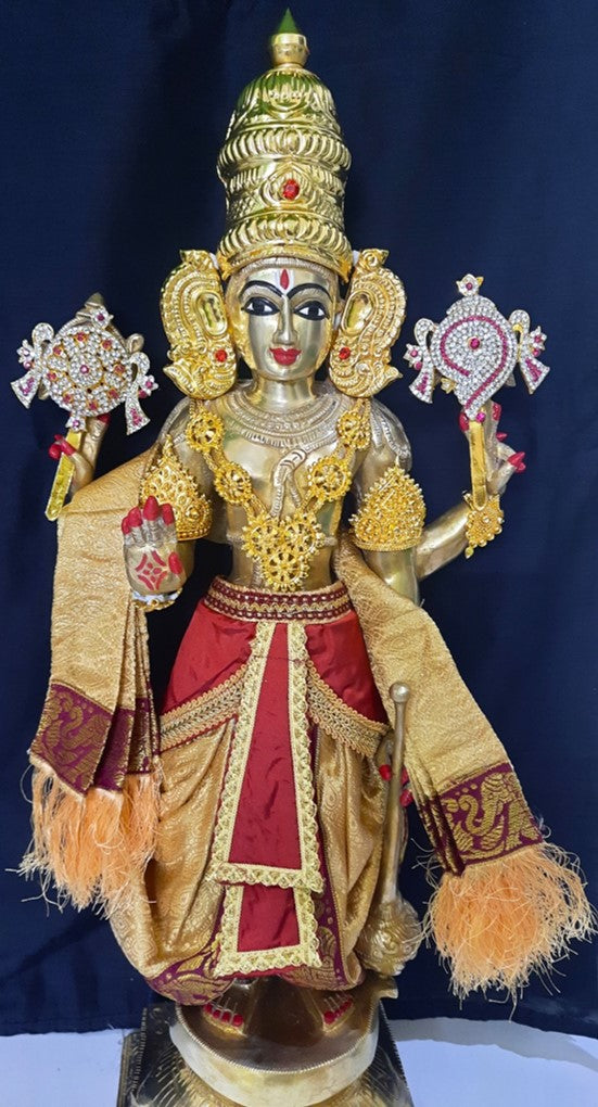 Deity dhoti and patka shalya / Uparna vastra made of Brocade Silk fabric (Not Pure Silk) - Golden Dhoti with brown jari border and shalya