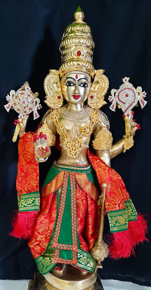 Deity dhoti and patka shalya / Uparna vastra made of Brocade Silk fabric (Not Pure Silk) - Red Dhoti with green jari border and shalya