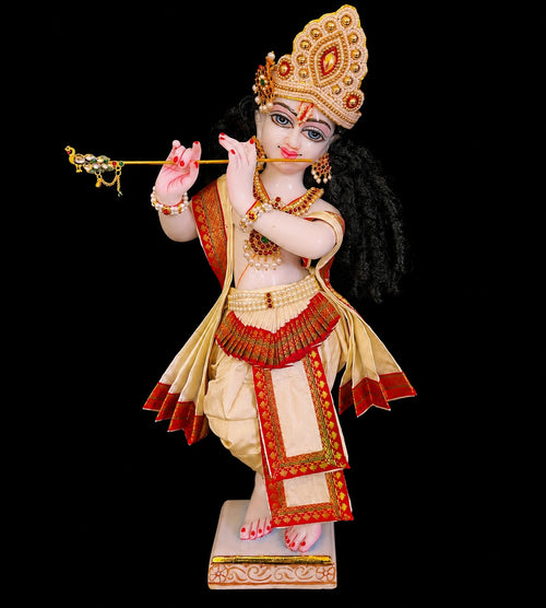 Bharthanatyam inspired inspired Deity dhoti and patka shalya / Uparna vastra made of Plain Silk (Not Pure Silk) - Off White Dhoti with Red border, Off White shalya and Off White fan