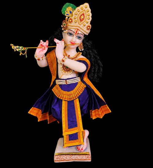 Bharthanatyam inspired inspired Deity dhoti and patka shalya / Uparna vastra made of Plain Silk (Not Pure Silk) - Purple Dhoti with Yellow border, Purple shalya and Purple fan