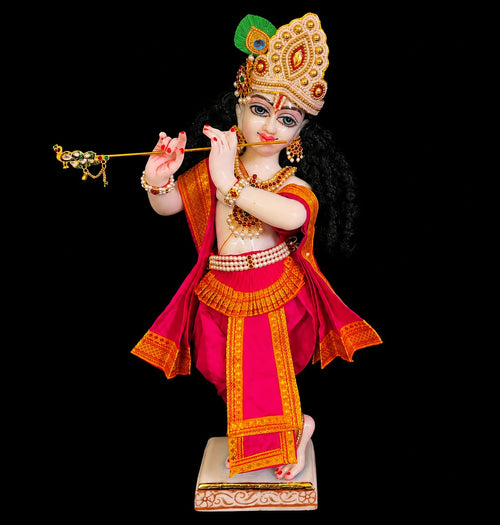 Bharthanatyam inspired inspired Deity dhoti and patka shalya / Uparna vastra made of Plain Silk (Not Pure Silk) - Pink Dhoti with Yellow border, Pink shalya and Pink fan
