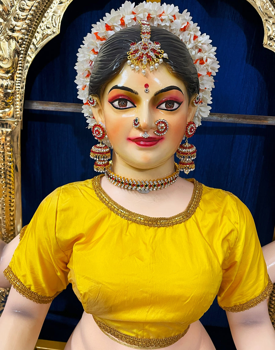 Premium Plain Silk Blouse for Big Sitting Fiber Body - Yellow blouse with Gold Jari border