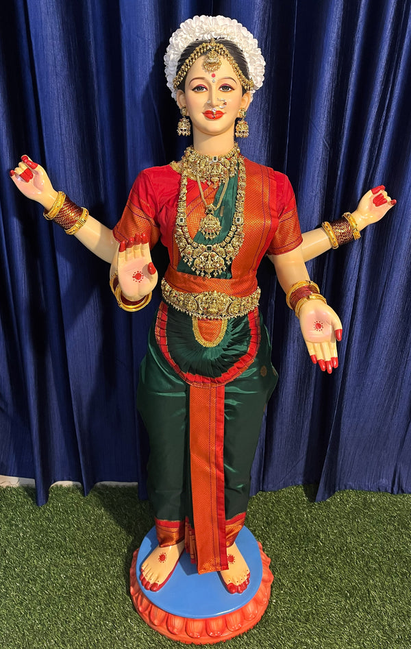 Premium Pre-Stitched Semi Silk Paithani Saree for Big Standing Fiber Body | Traditional Devi Alankaram Saree Set - Dark Green saree with Red Zari border and Red blouse