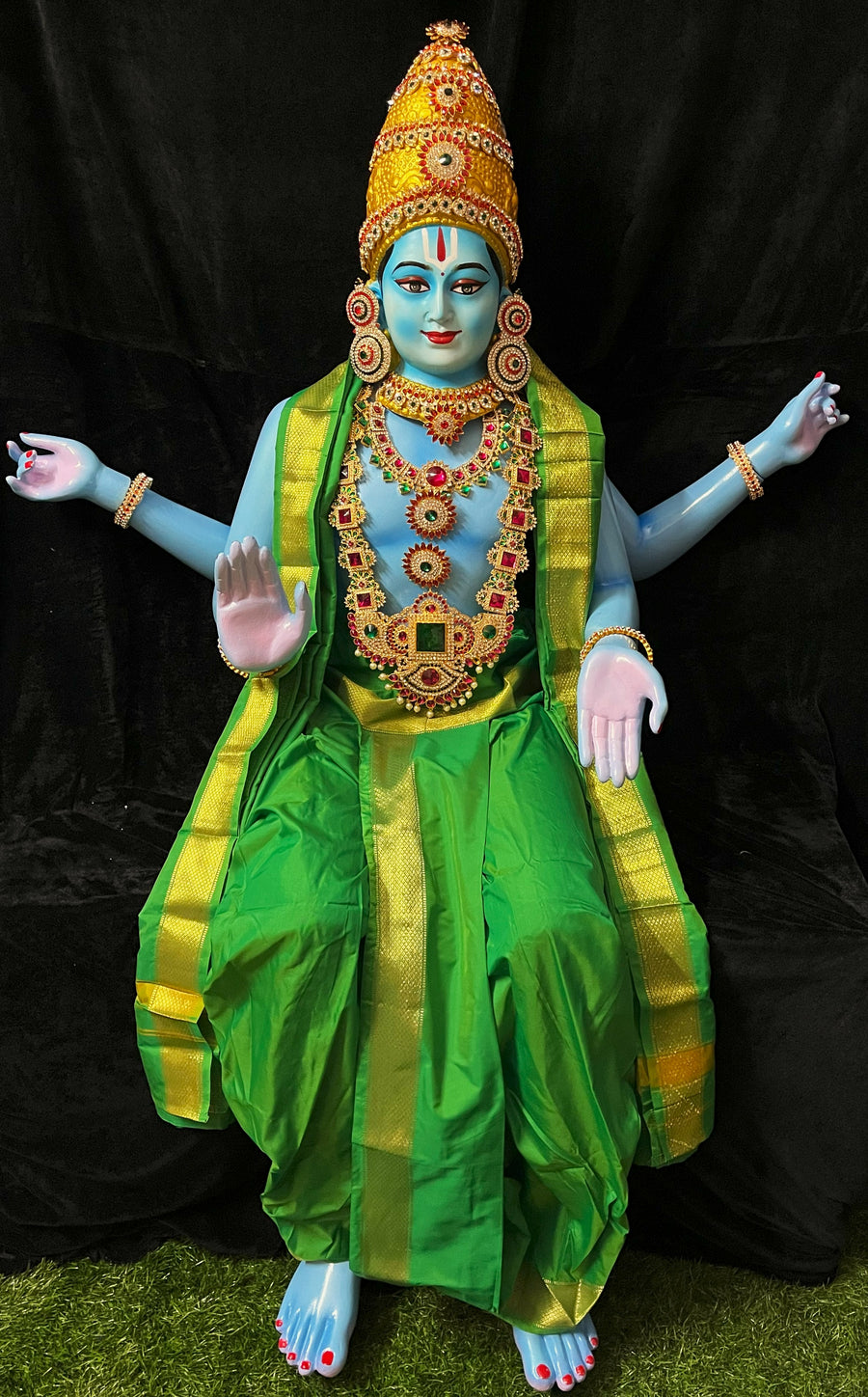 Premium Pre-Stitched Silk Dhoti Set for Male Sitting Fiber Body - Green dhoti and Green Shalya with Gold Zari border