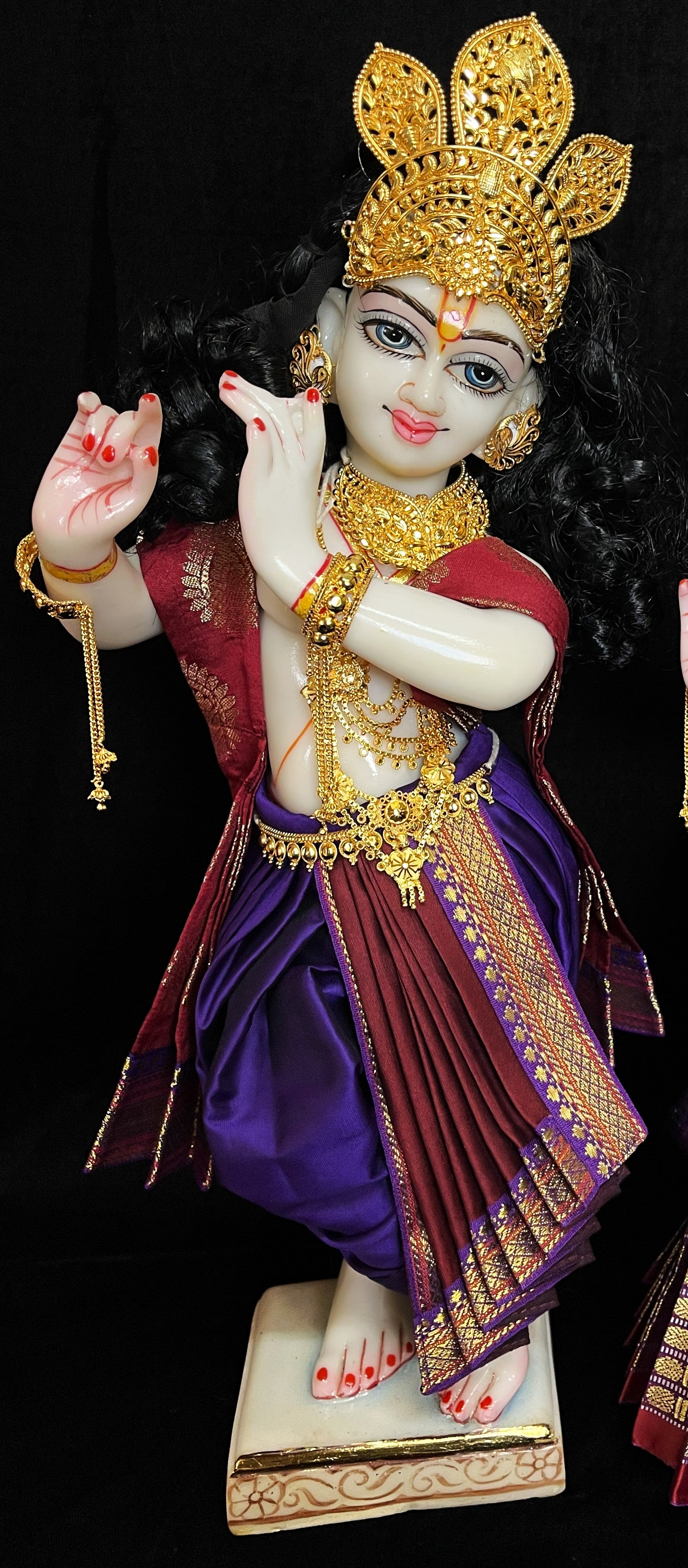 Deity dhoti and patka shalya / Uparna vastra made of Cut Fabric Soft Silk Dhoti (Not Pure Silk) - Purple Dhoti with maroon  contrast and maroon zari butta shalya with purple zari border 1