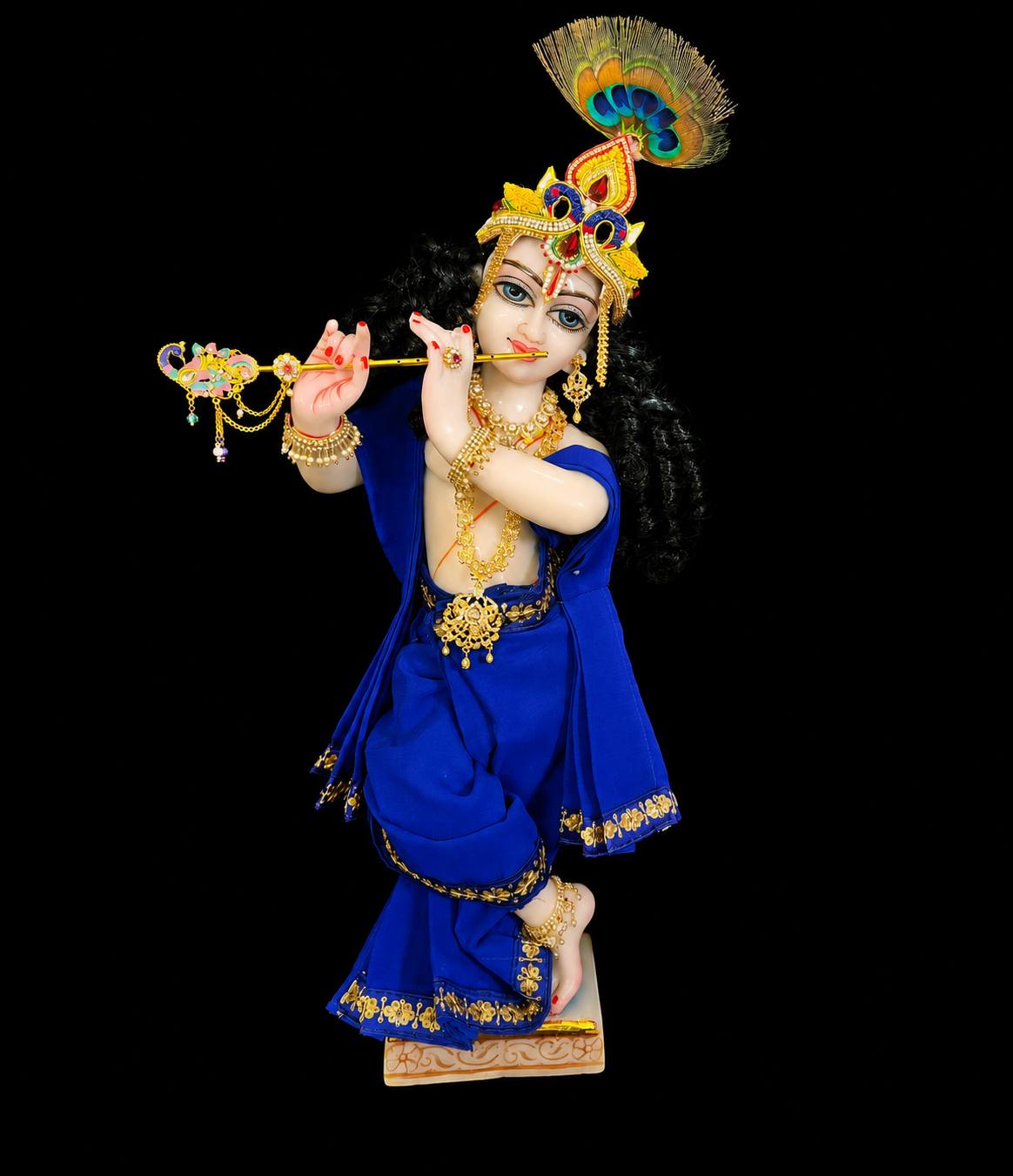 Deity dhoti and patka shalya / Uparna vastra made of Chiffon Material - Royal Blue Dhoti with Royal Blue sequence border and shalya 1