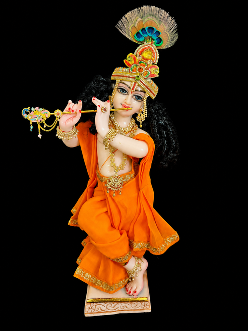 Deity dhoti and patka shalya / Uparna vastra made of Chiffon Material - Orange Dhoti with Orange sequence border and shalya