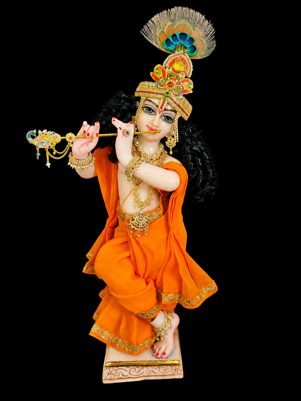 Deity dhoti and patka shalya / Uparna vastra made of Chiffon Material - Orange Dhoti with Orange sequence border and shalya