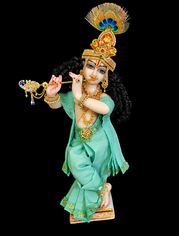 Deity dhoti and patka shalya / Uparna vastra made of Chiffon Material - Pista Green Dhoti with Pista Green sequence border and shalya