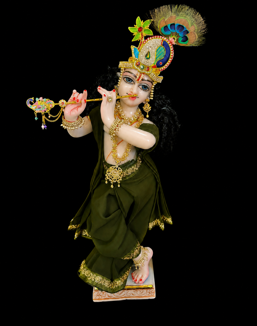 Deity dhoti and patka shalya / Uparna vastra made of Chiffon Material - Sap Green Dhoti with Sap Green sequence border and shalya