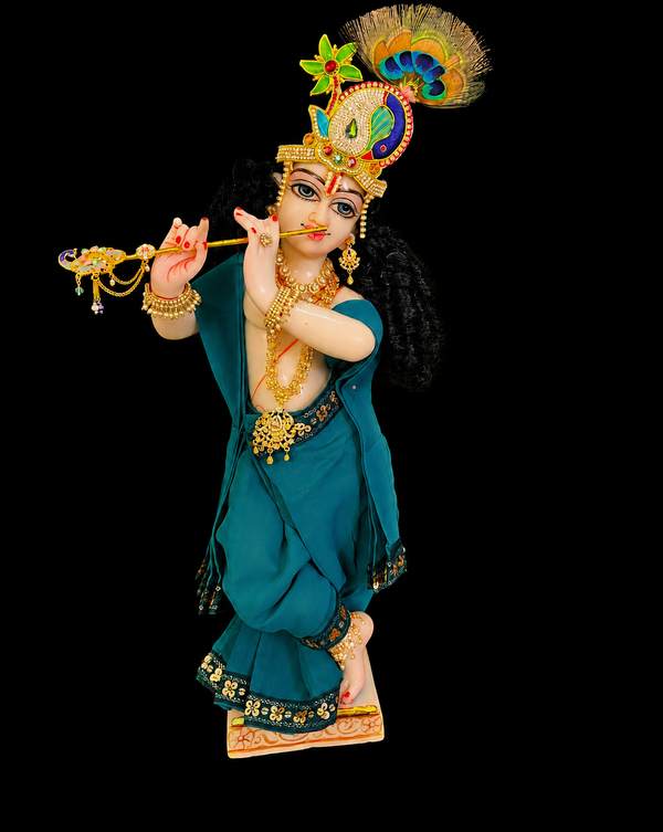 Deity dhoti and patka shalya / Uparna vastra made of Chiffon Material - Rama Green Dhoti with Rama Green sequence border and shalya