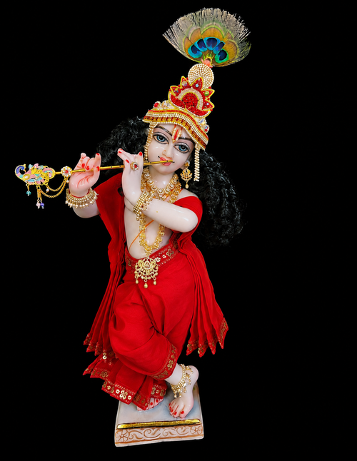 Deity dhoti and patka shalya / Uparna vastra made of Chiffon Material - Red Dhoti with Red sequence border and shalya