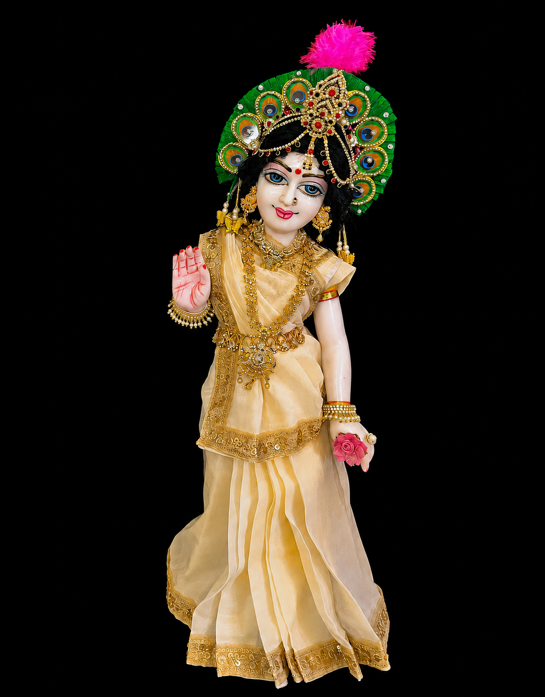 Deity Pre-stitched Saree made of Chiffon Material - Off White Saree with Off white sequence border and blouse 2