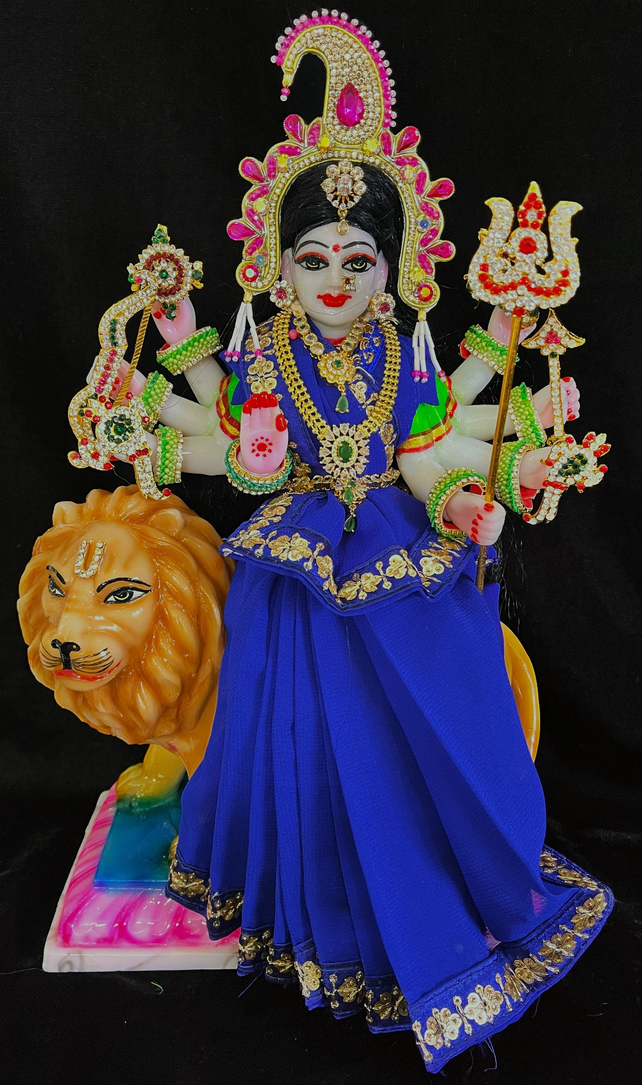 Deity Pre-stitched Saree made of Chiffon Material - Royal Blue Saree with Royal Blue sequence border and blouse 1