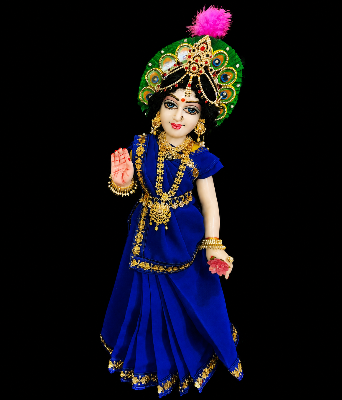Deity Pre-stitched Saree made of Chiffon Material - Royal Blue Saree with Royal Blue sequence border and blouse 2