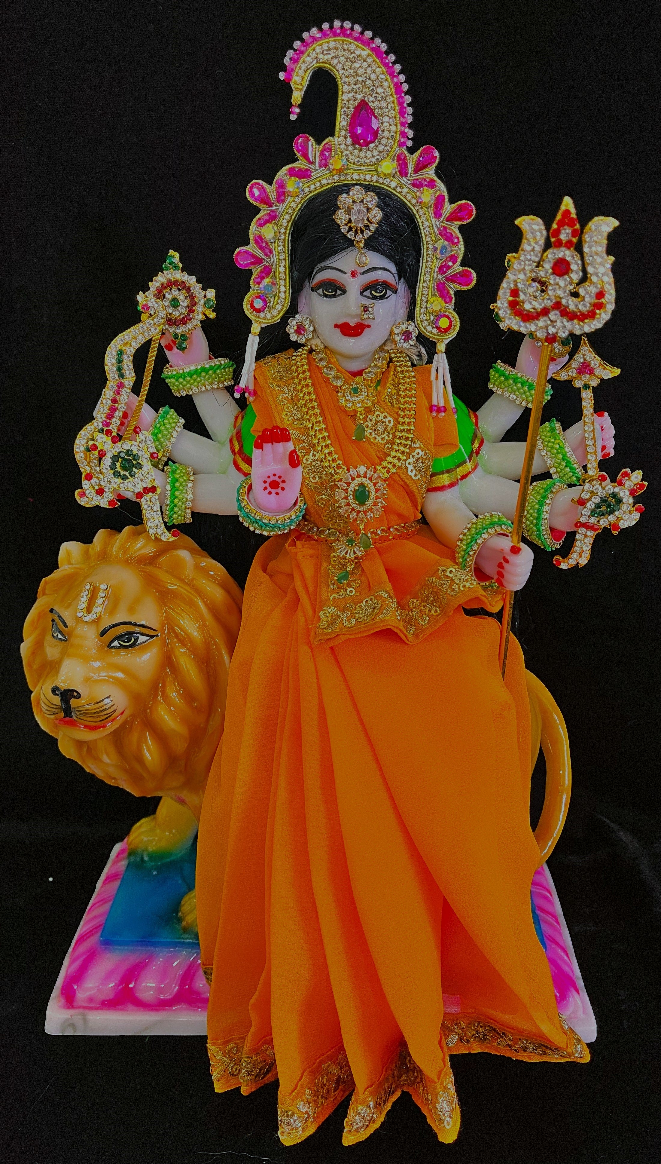 Deity Pre-stitched Saree made of Chiffon Material - Orange Saree with Orange sequence border and blouse 1