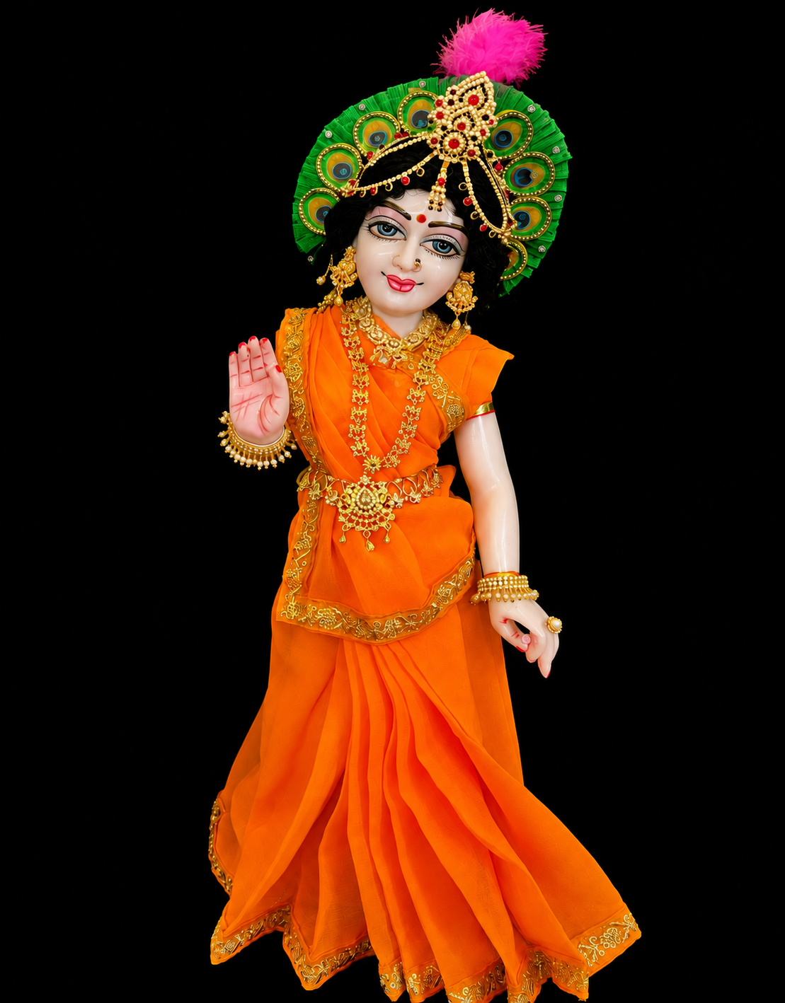 Deity Pre-stitched Saree made of Chiffon Material - Orange Saree with Orange sequence border and blouse 2