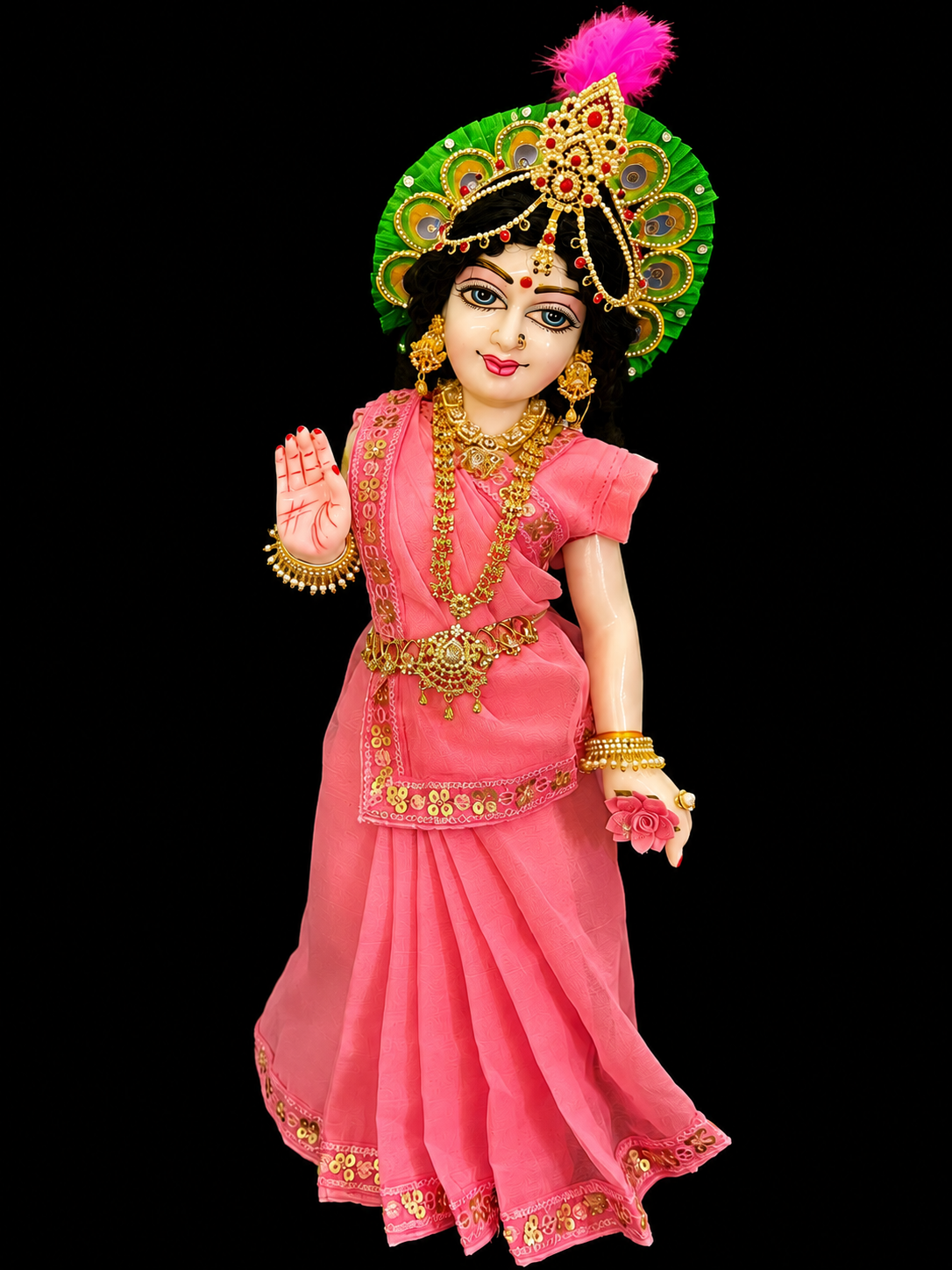 Deity Pre-stitched Saree made of Chiffon Material - Baby Pink Saree with Baby Pink sequence border and blouse 2
