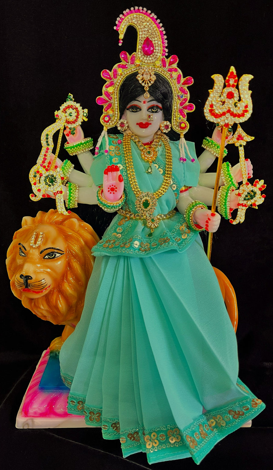 Deity Pre-stitched Saree made of Chiffon Material - Pista Green Saree with Pista Green sequence border and blouse
