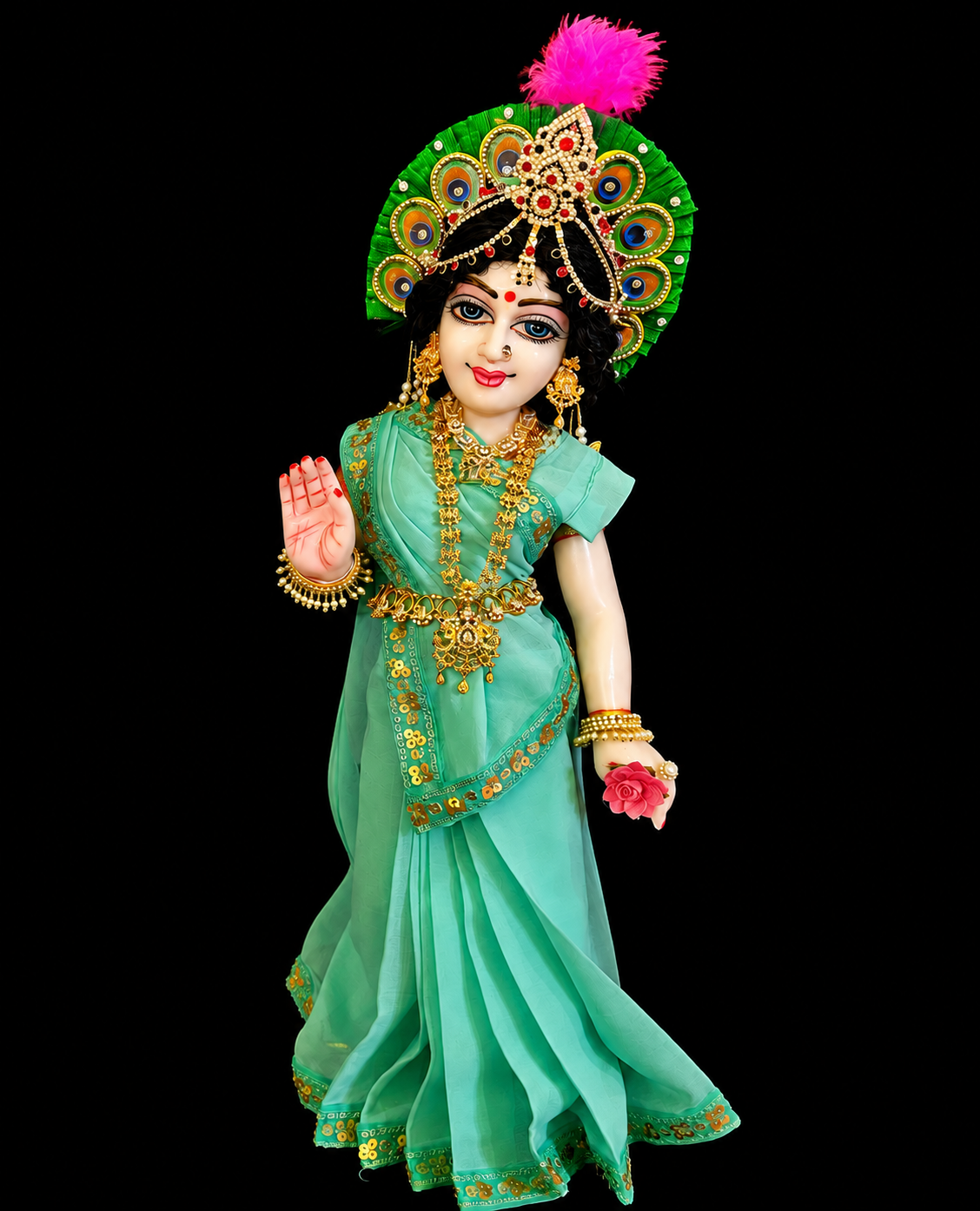 Deity Pre-stitched Saree made of Chiffon Material - Pista Green Saree with Pista Green sequence border and blouse 2